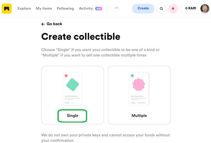 Create Collectible روی Rarible 